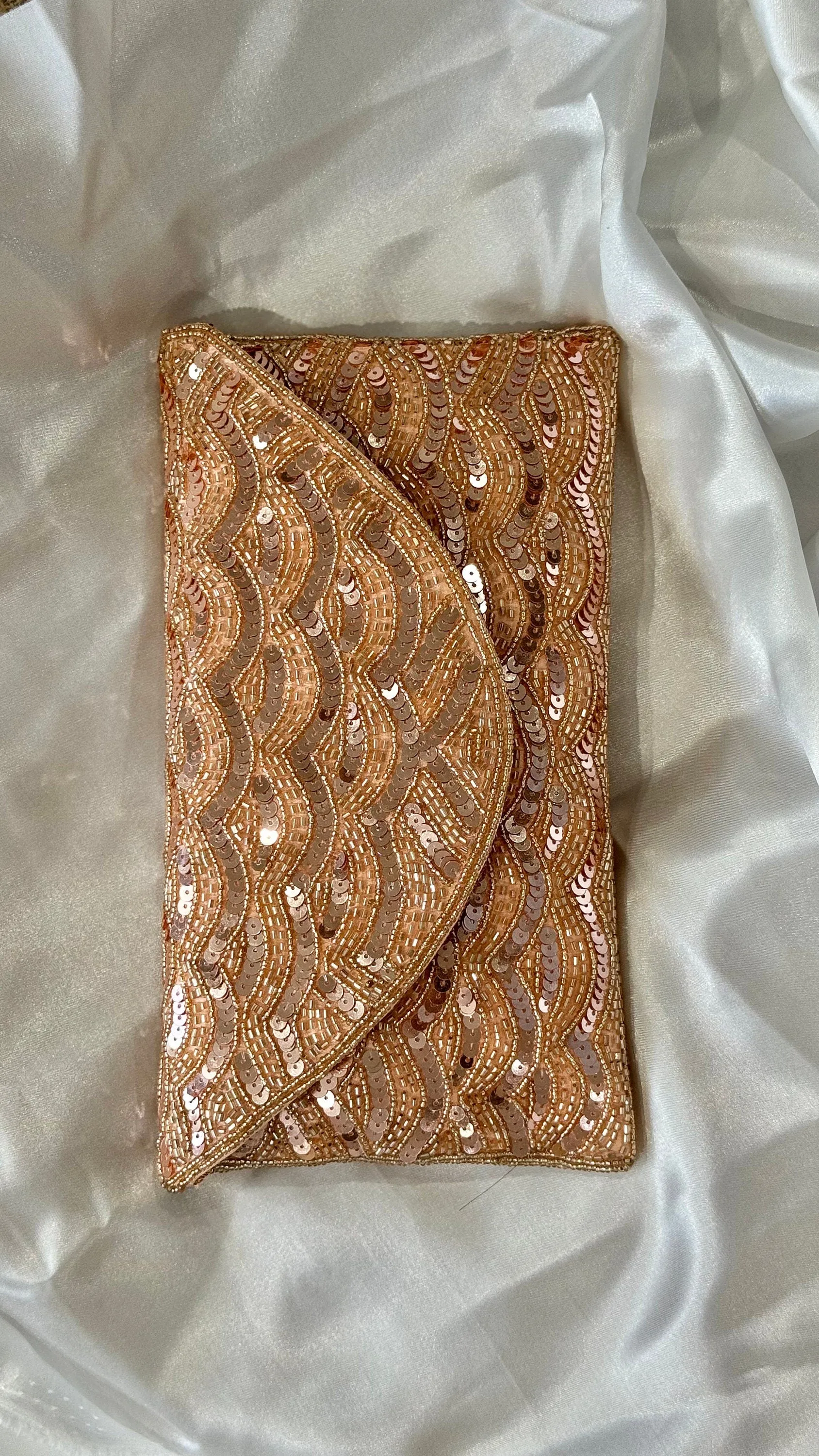 Rose Gold Sequin and Bead Embellished Clutch | Handmade Evening Wristlet | Envelope Evening Bag | Bridal Clutch | Shoulder Bag | Crossbody