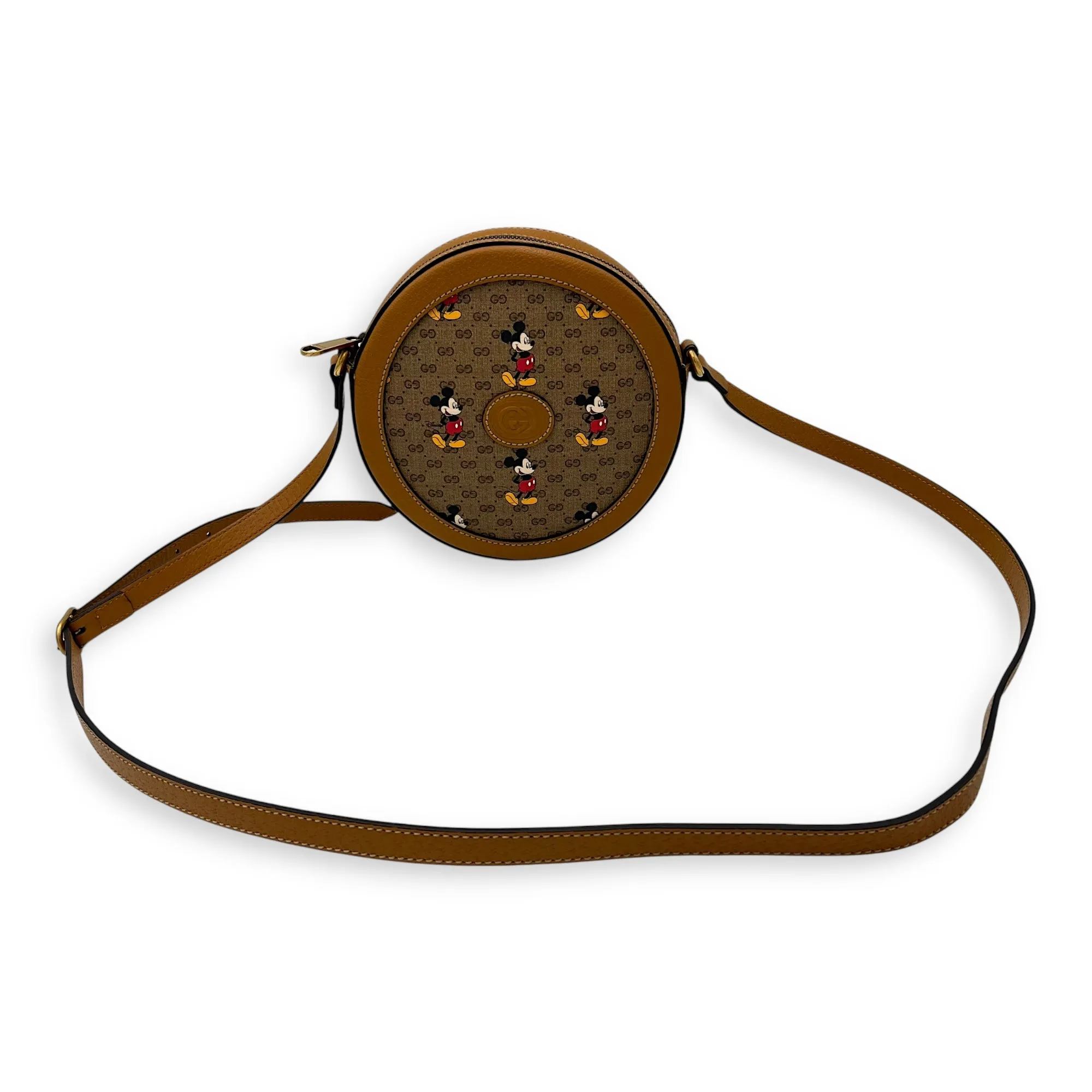 Round Interlocking x Disney Shoulder Bag Brown in Coated Canvas, Gold hardware