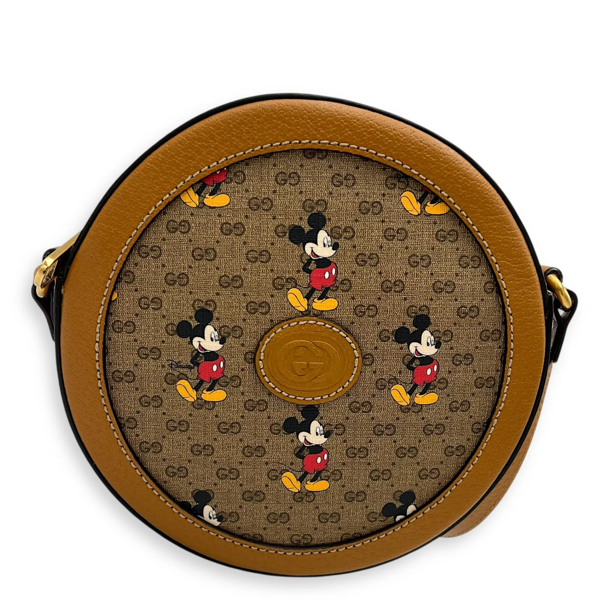 Round Interlocking x Disney Shoulder Bag Brown in Coated Canvas, Gold hardware