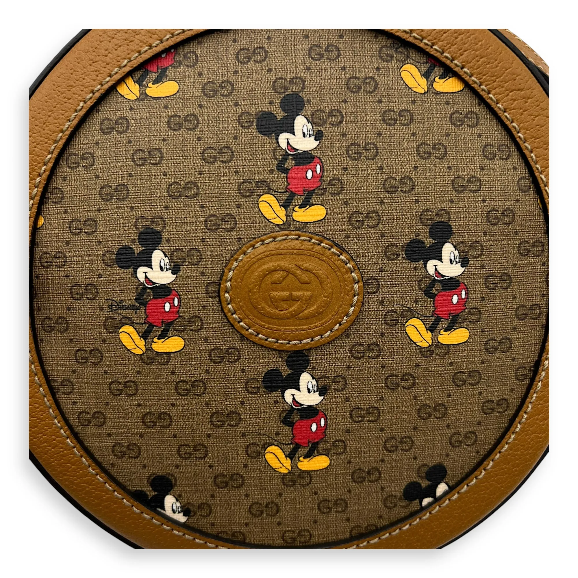 Round Interlocking x Disney Shoulder Bag Brown in Coated Canvas, Gold hardware