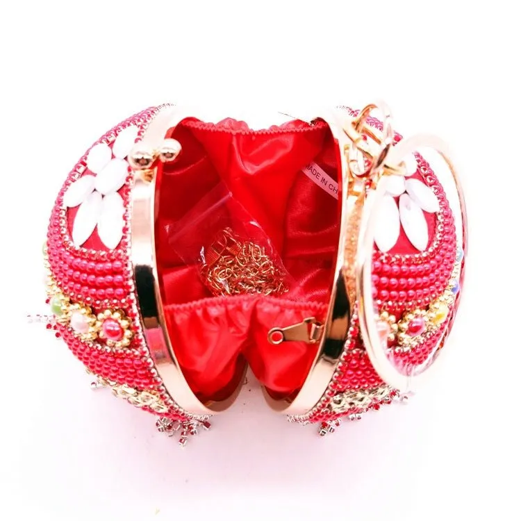 Round Ladies Evening Beaded Tassel Clutch Purse