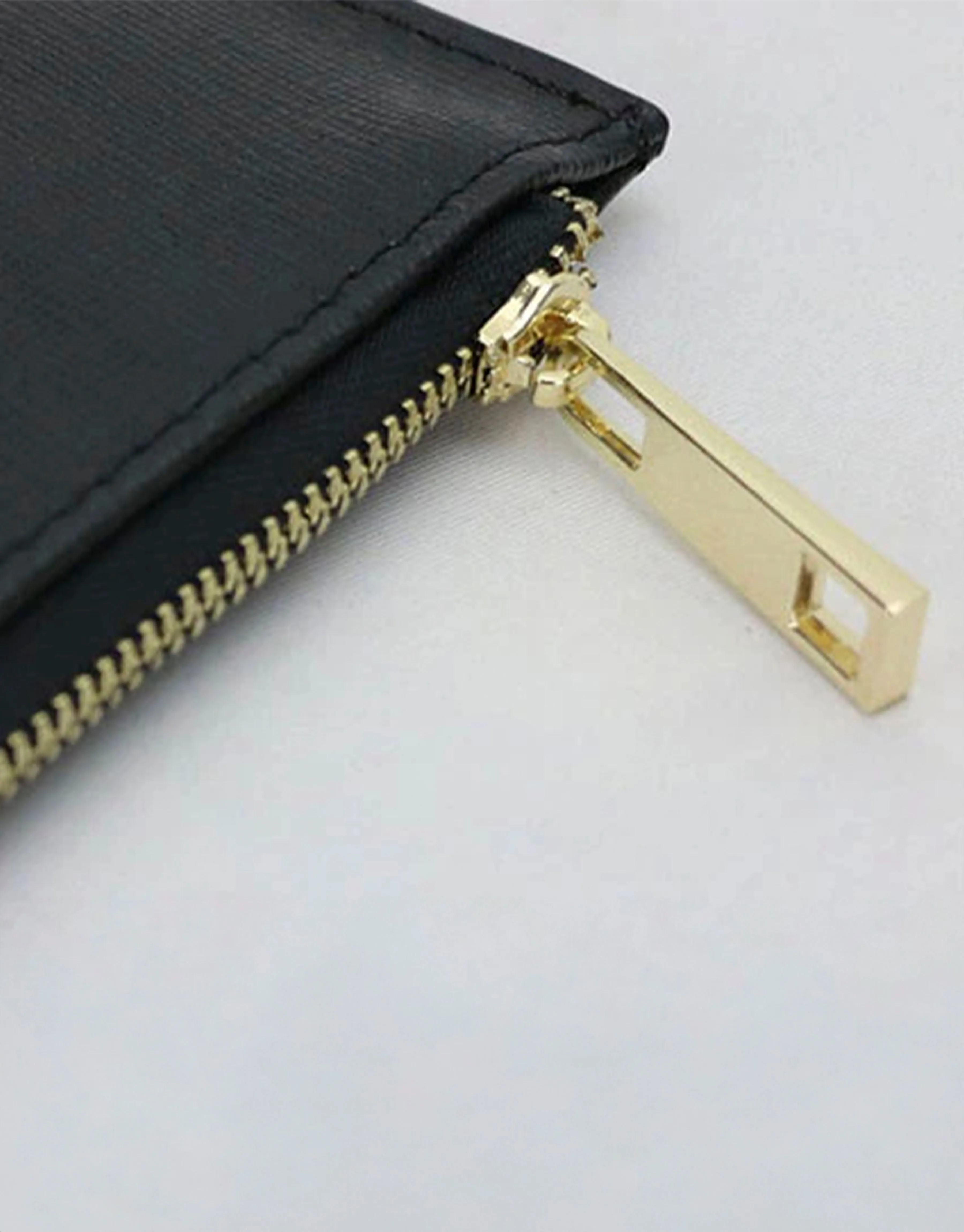 Saffiano Leather Zipper Pouch - Durable and Elegant - Black