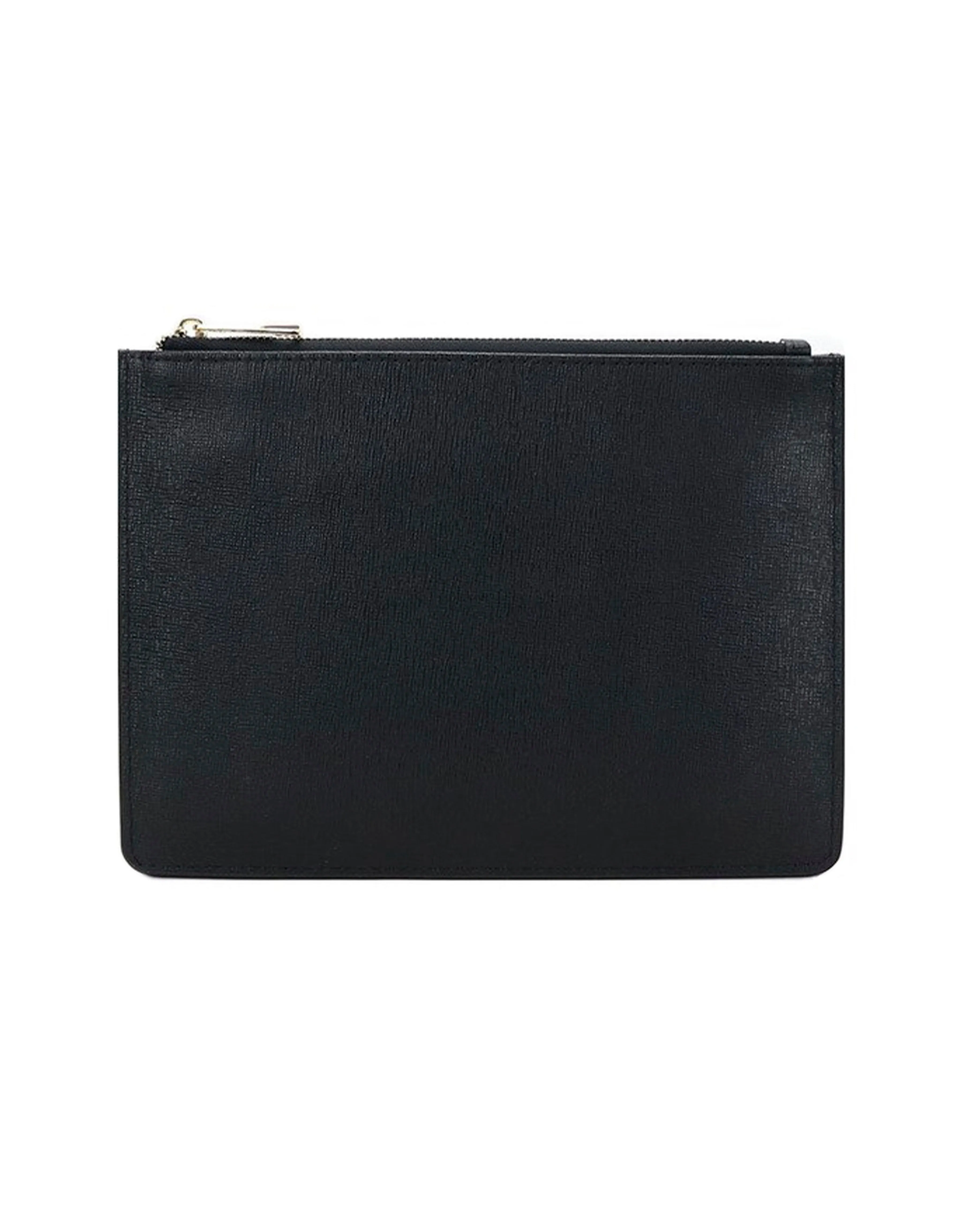 Saffiano Leather Zipper Pouch - Durable and Elegant - Black