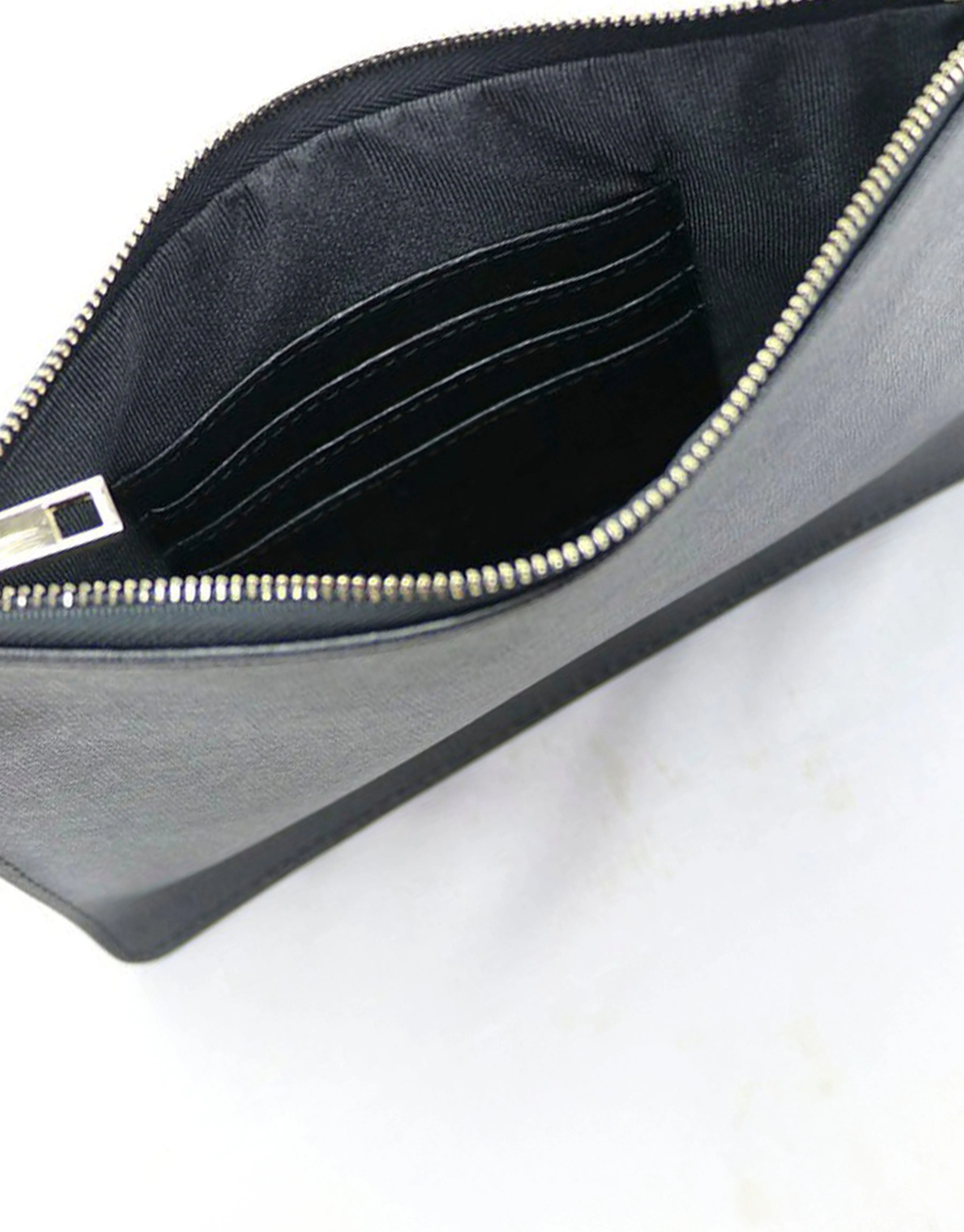 Saffiano Leather Zipper Pouch - Durable and Elegant - Black