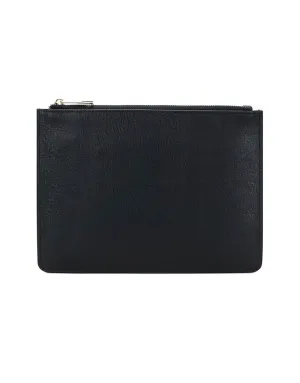 Saffiano Leather Zipper Pouch - Durable and Elegant - Black