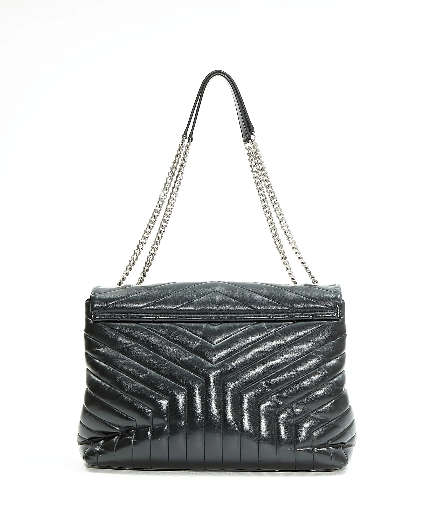 Saint Laurent Black Chevron Large LouLou Matelasse Chain Bag