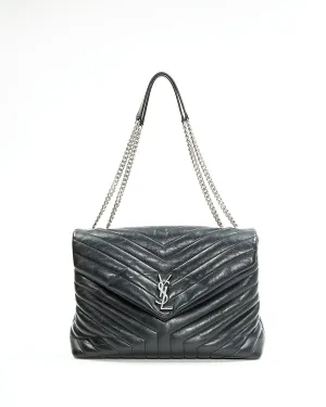 Saint Laurent Black Chevron Large LouLou Matelasse Chain Bag