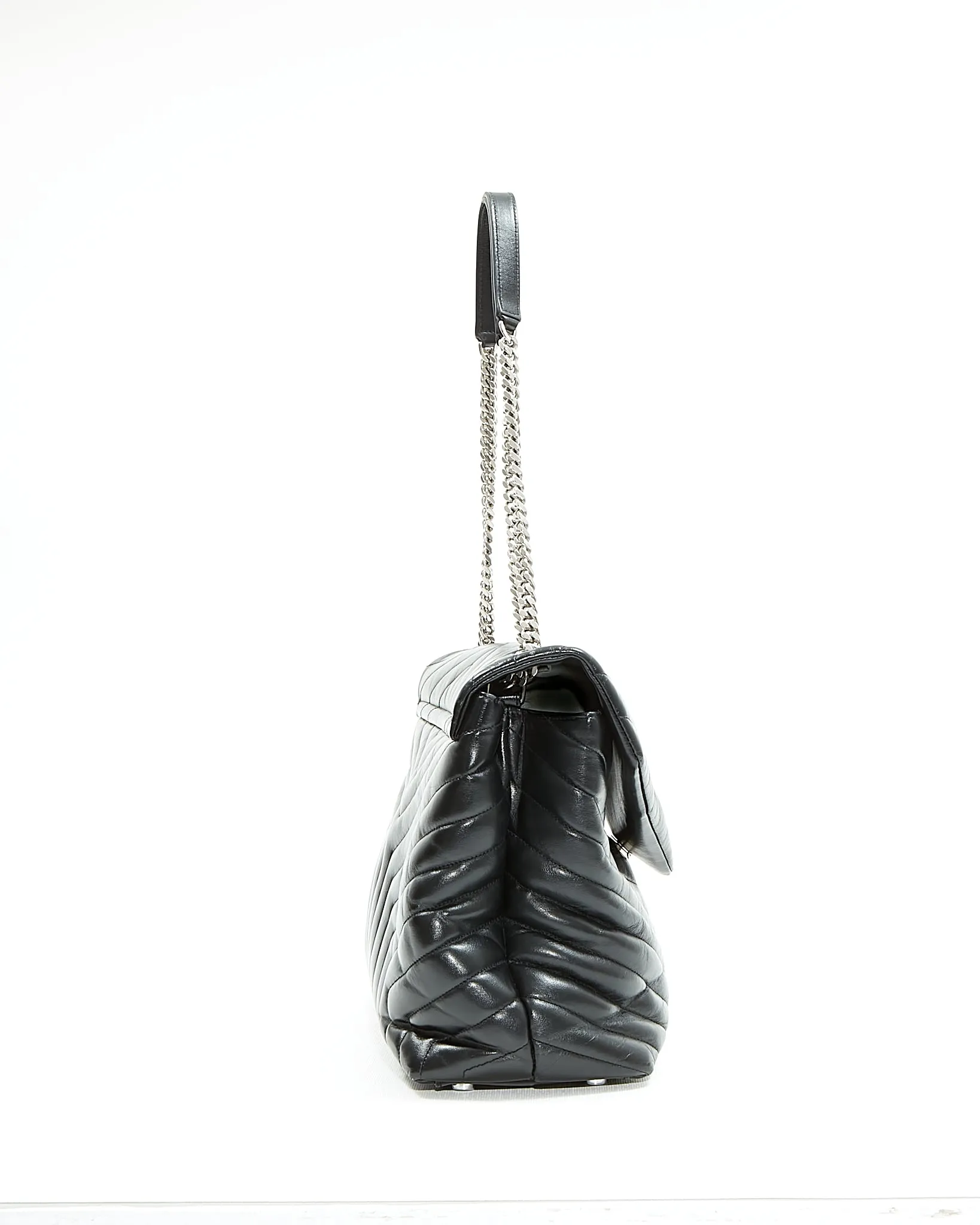 Saint Laurent Black Chevron Large LouLou Matelasse Chain Bag