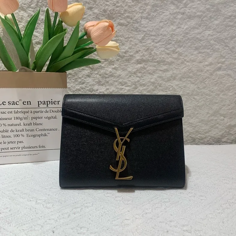 Saint Laurent Black Leather Envelope Clutch Bag