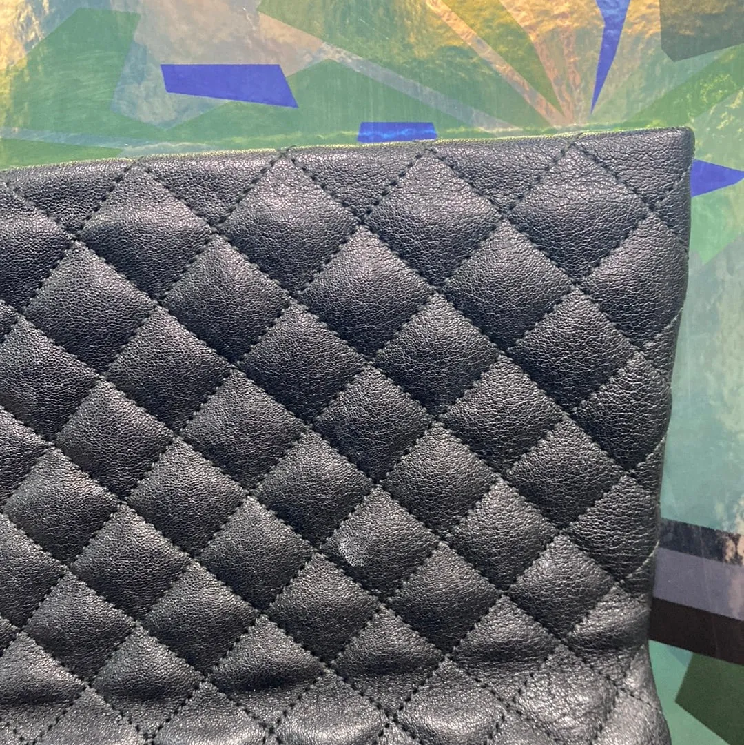 Saint Laurent Black Leather Folded Clutch with Matte Silver YSL Logo