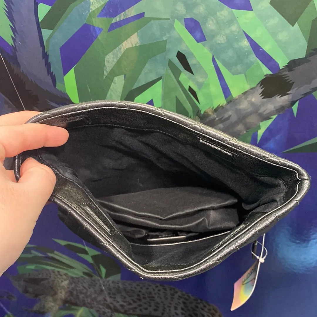 Saint Laurent Black Leather Folded Clutch with Matte Silver YSL Logo