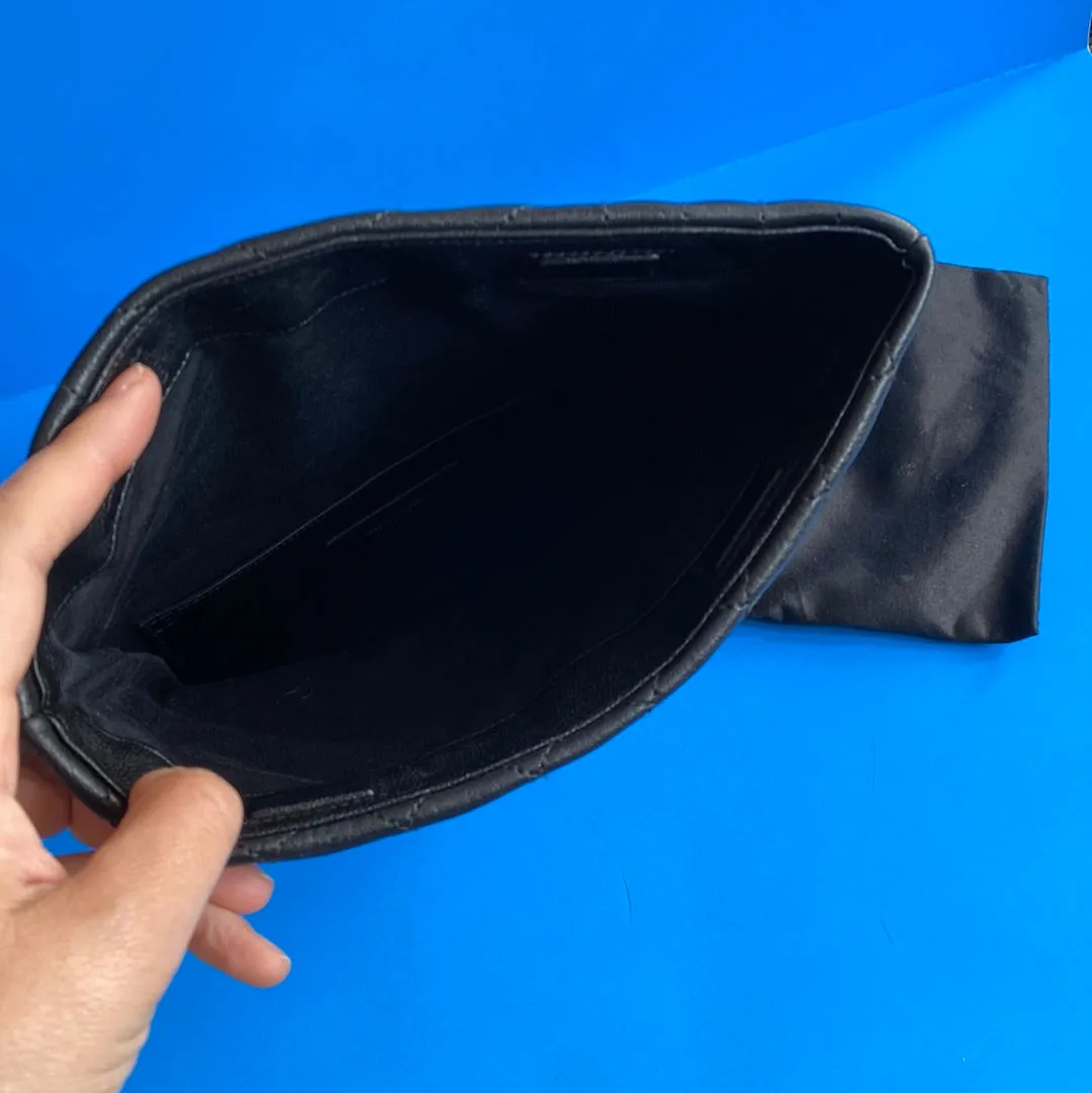 Saint Laurent Black Leather Folded Clutch with Matte Silver YSL Logo