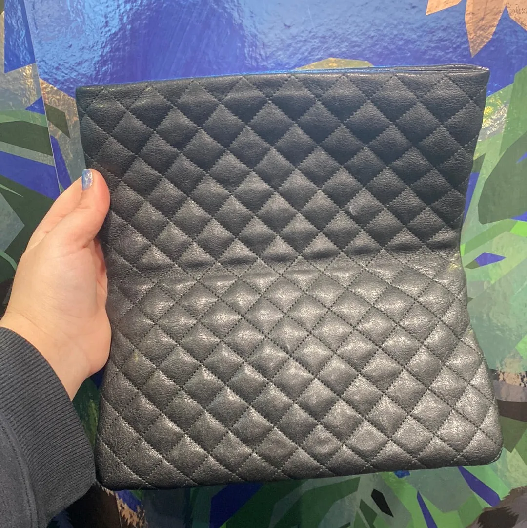 Saint Laurent Black Leather Folded Clutch with Matte Silver YSL Logo