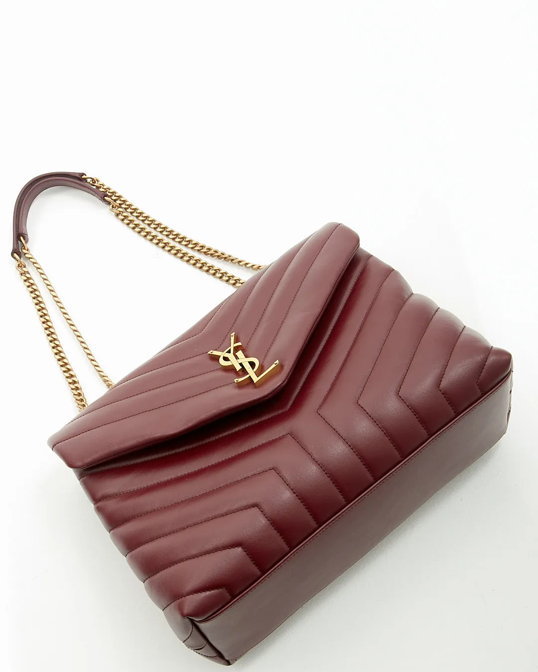 Saint Laurent Burgundy Matelassé Leather Medium LouLou Chevron Shoulder Bag