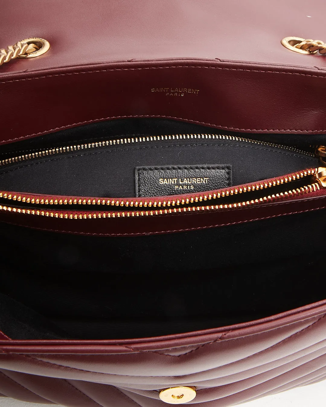 Saint Laurent Burgundy Matelassé Leather Medium LouLou Chevron Shoulder Bag