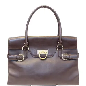 Salvatore Ferragamo Virna Medium Dark Brown Leather Satchel Handbag