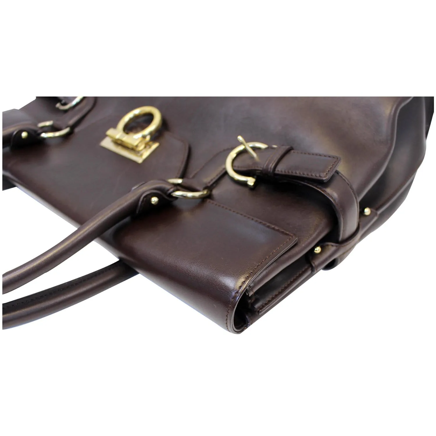Salvatore Ferragamo Virna Medium Dark Brown Leather Satchel Handbag