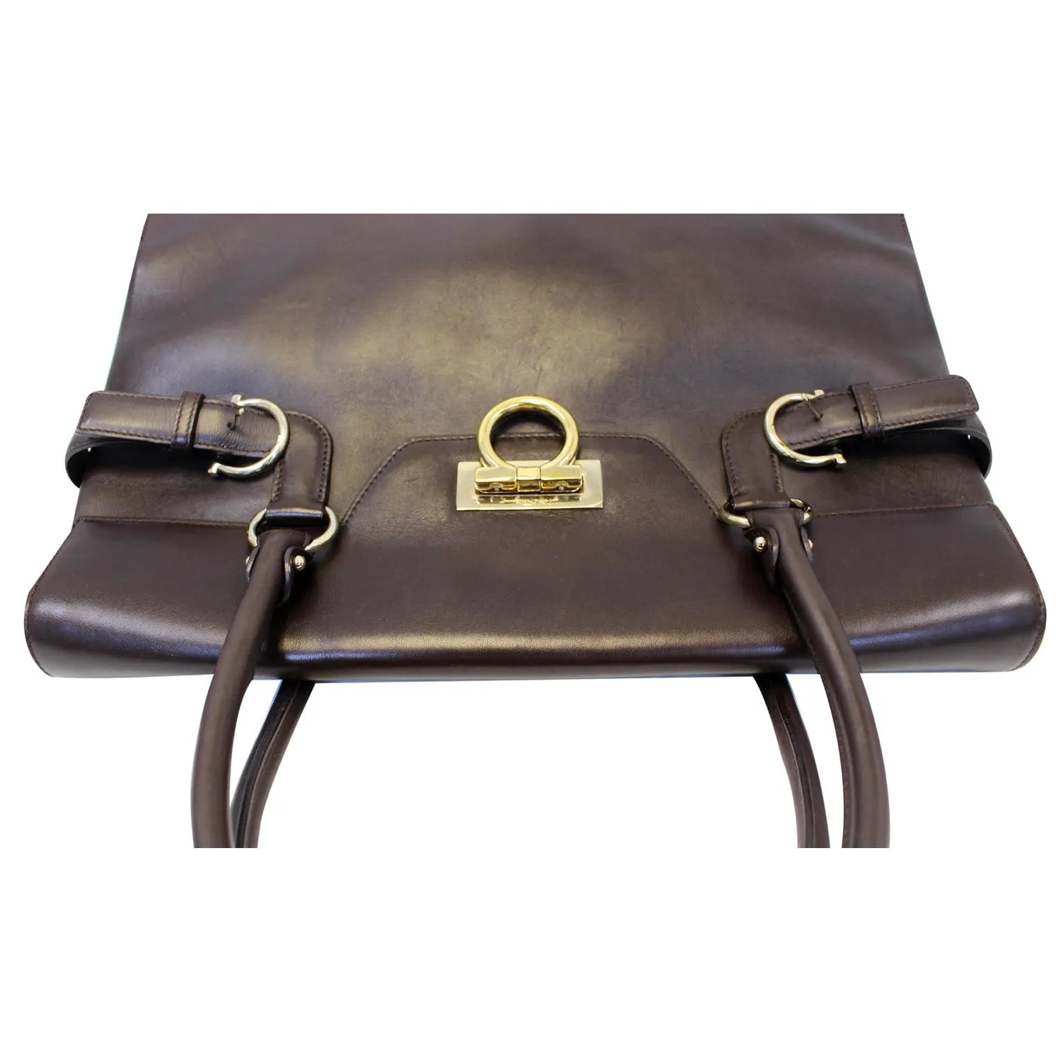 Salvatore Ferragamo Virna Medium Dark Brown Leather Satchel Handbag