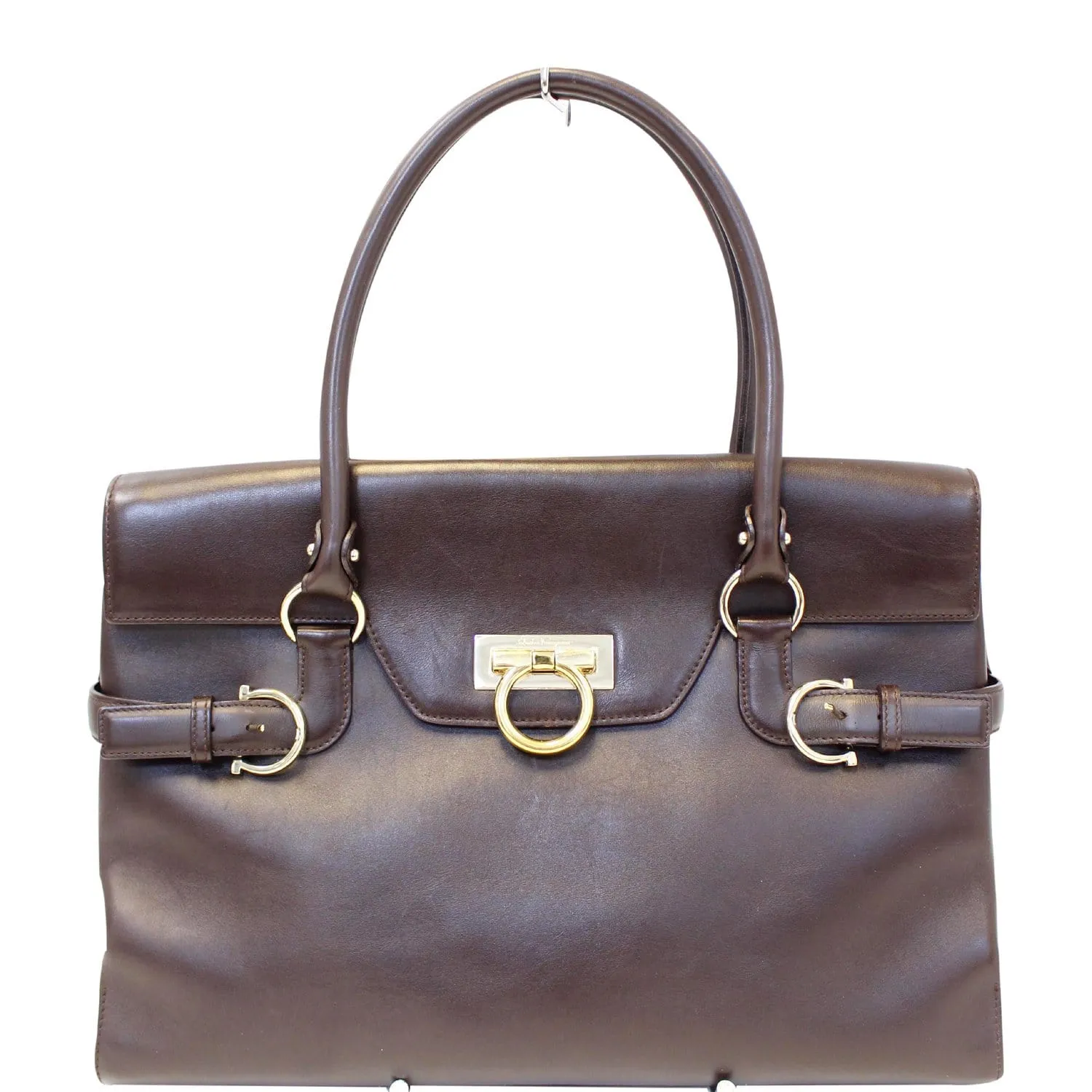 Salvatore Ferragamo Virna Medium Dark Brown Leather Satchel Handbag