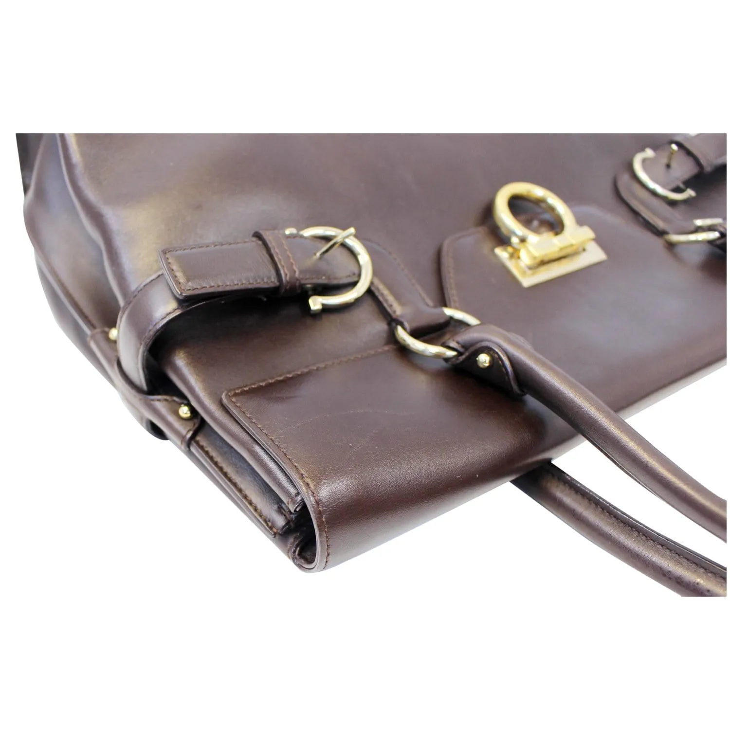 Salvatore Ferragamo Virna Medium Dark Brown Leather Satchel Handbag