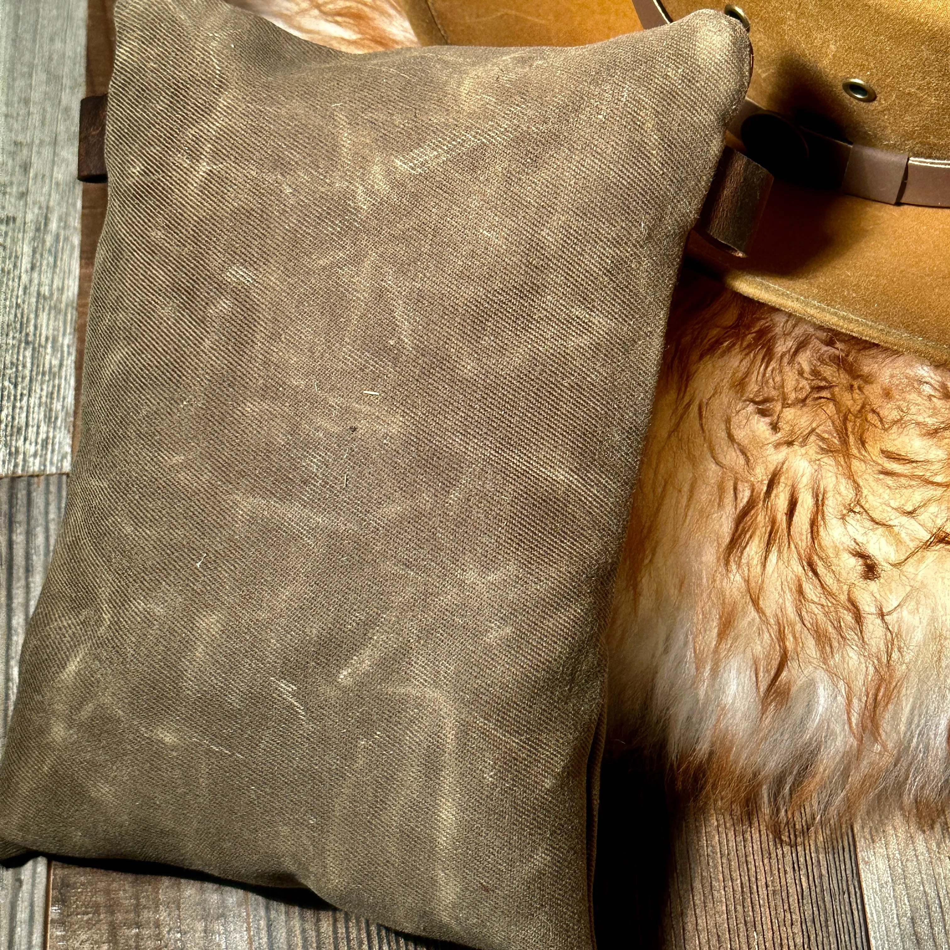 Settlers Collection:  American Bison Leather and Waxed Canvas Pioneer Pouch Bushcraft Survival Camping Possibles Dopp Grooming