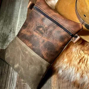 Settlers Collection:  American Bison Leather and Waxed Canvas Pioneer Pouch Bushcraft Survival Camping Possibles Dopp Grooming