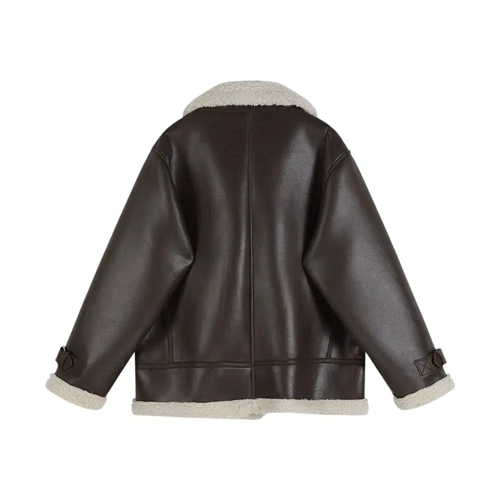 Shearling-Lined Faux Leather Coat