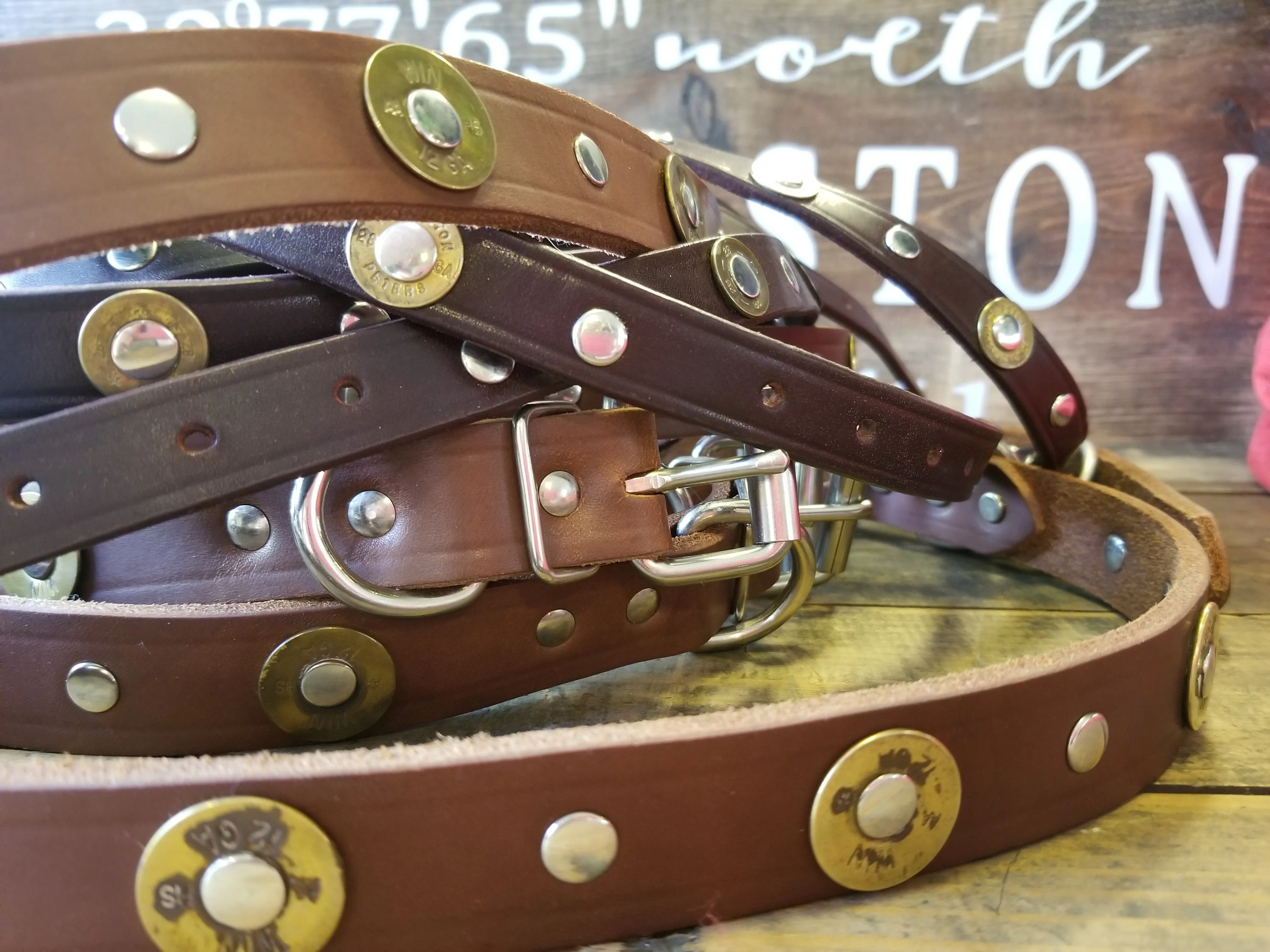 Shotgun Primer Leather Dog Collars