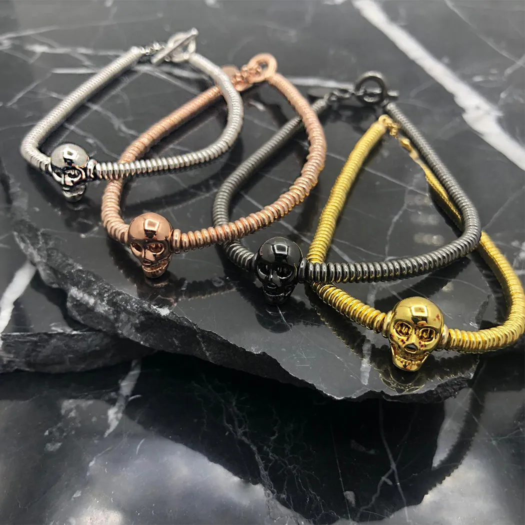 Silver Small Beaded Skull Bracelet