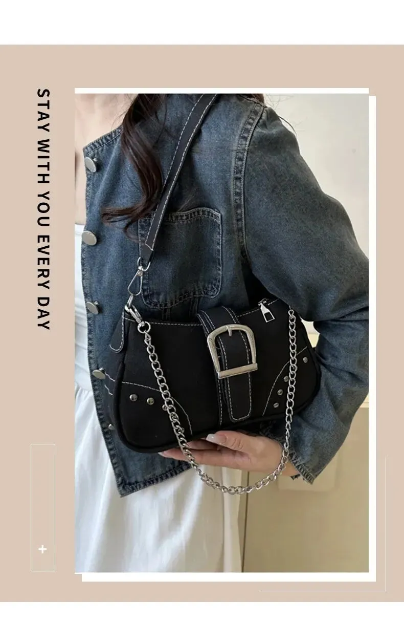 Simple Retro Underarm Bag Fashionable Trend Casual Shoulder Bag Canvas Casual Texture Crossbody Bag for Women
