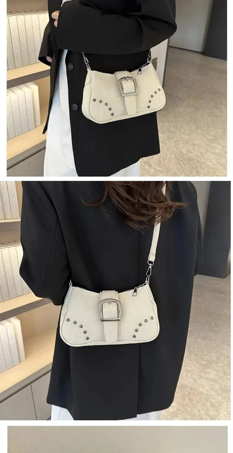 Simple Retro Underarm Bag Fashionable Trend Casual Shoulder Bag Canvas Casual Texture Crossbody Bag for Women
