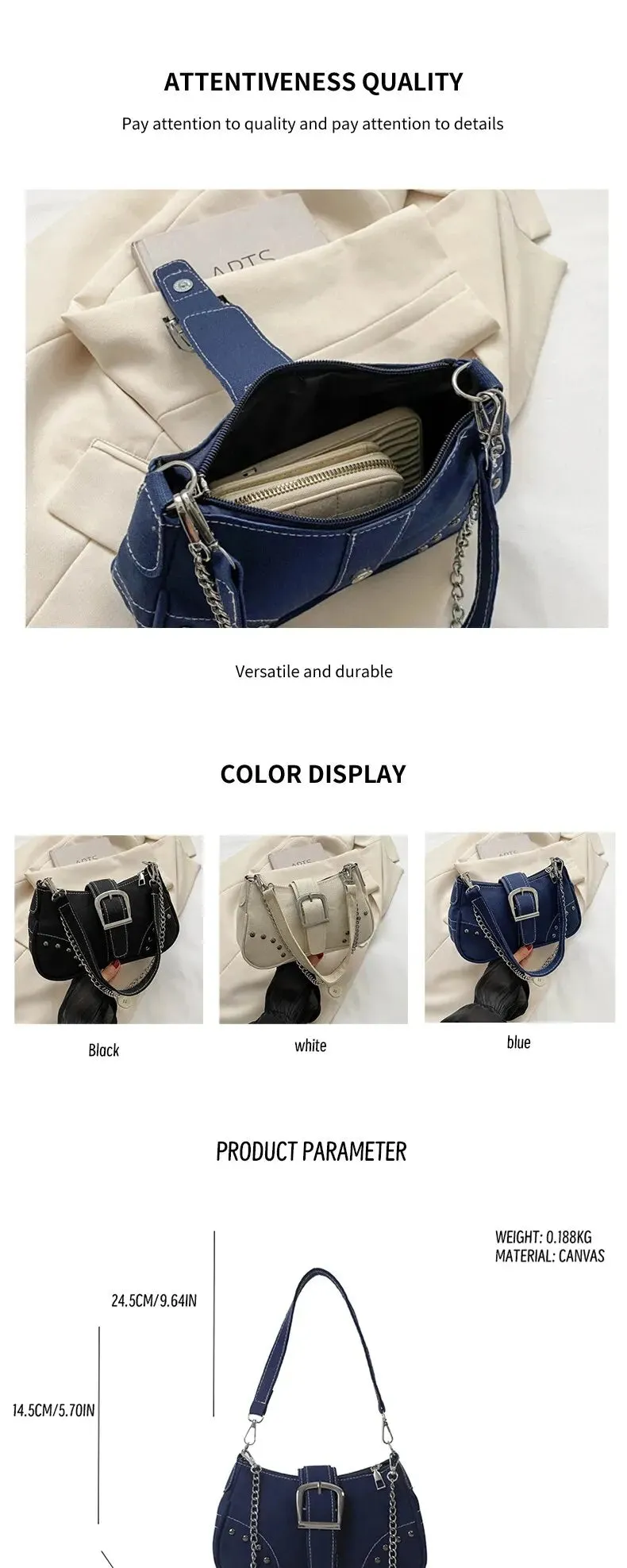 Simple Retro Underarm Bag Fashionable Trend Casual Shoulder Bag Canvas Casual Texture Crossbody Bag for Women