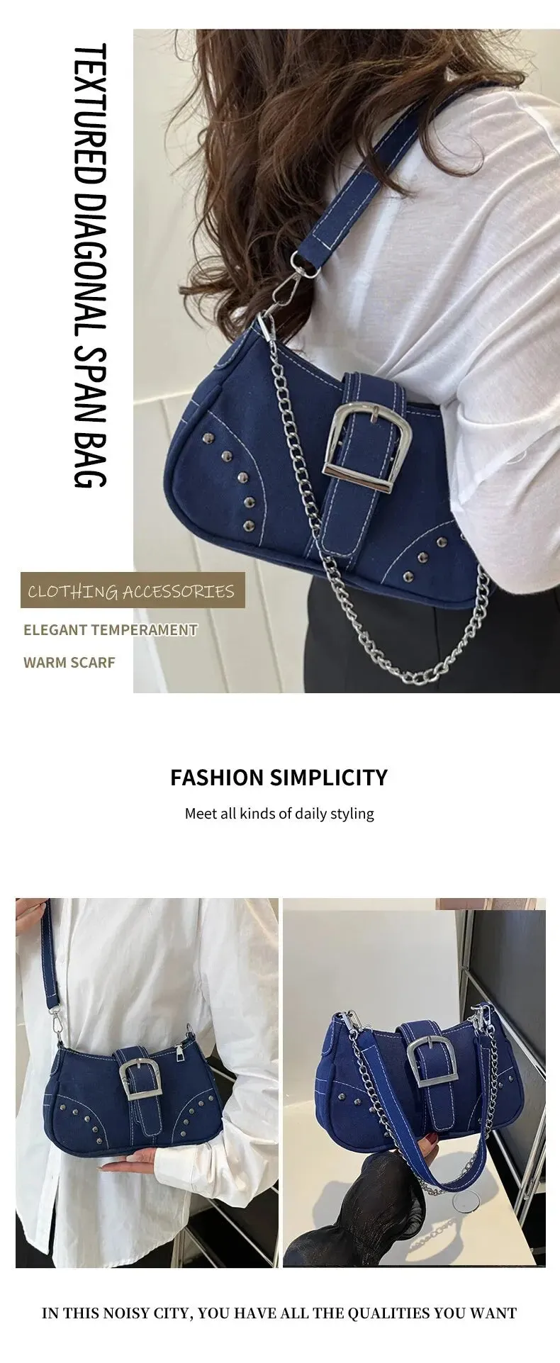Simple Retro Underarm Bag Fashionable Trend Casual Shoulder Bag Canvas Casual Texture Crossbody Bag for Women