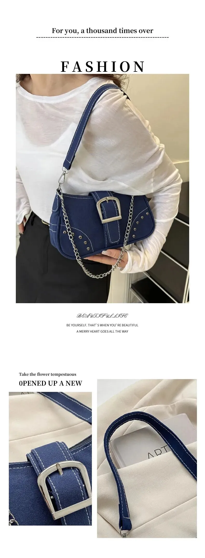 Simple Retro Underarm Bag Fashionable Trend Casual Shoulder Bag Canvas Casual Texture Crossbody Bag for Women