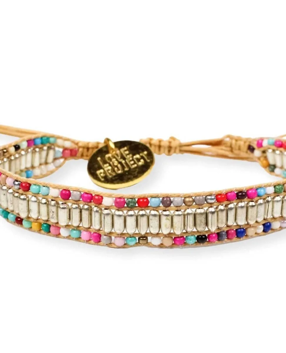 Skinny Silver Darjeeling Double Rainbow Bracelet