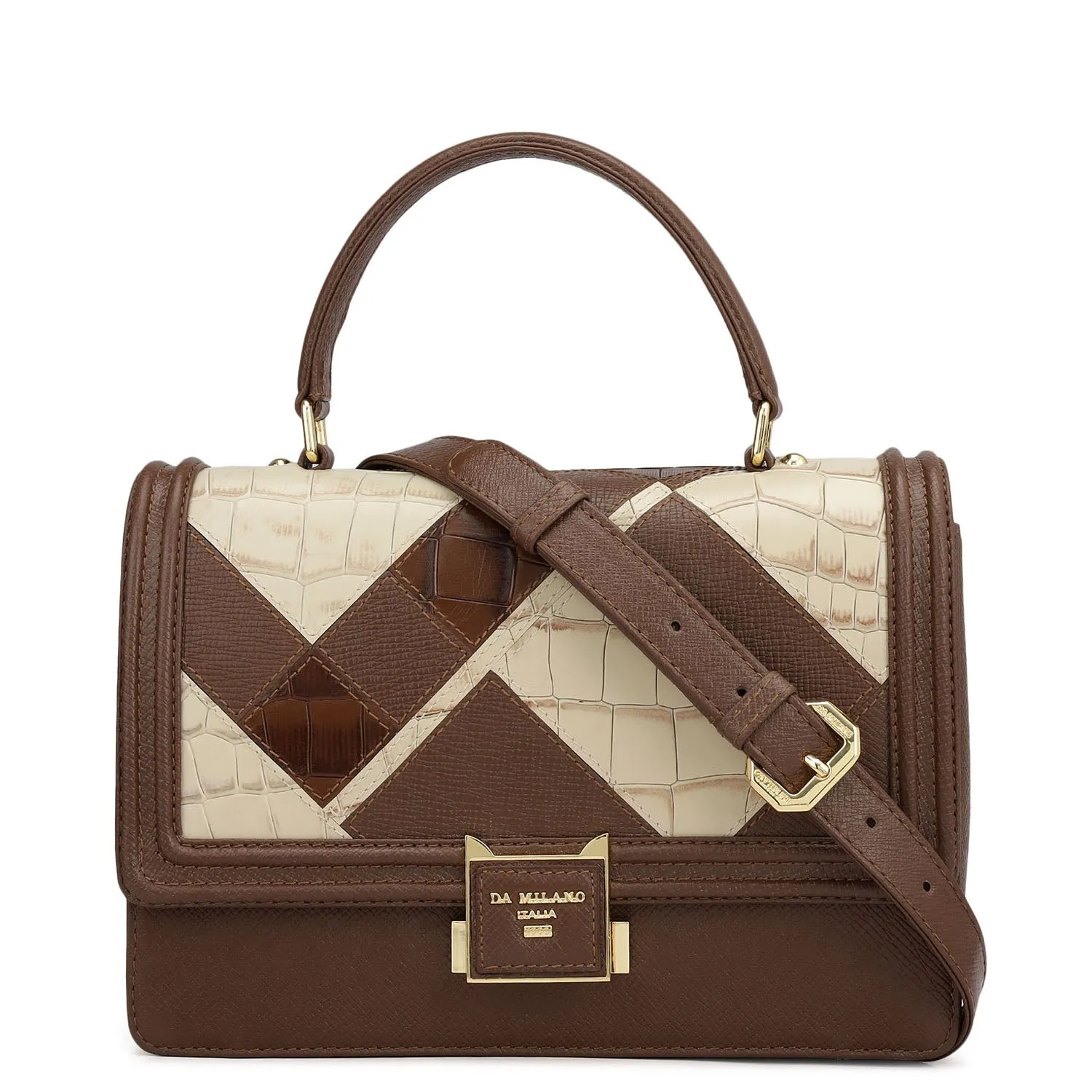 Small Croco Franzy Leather Satchel - Date & Frost