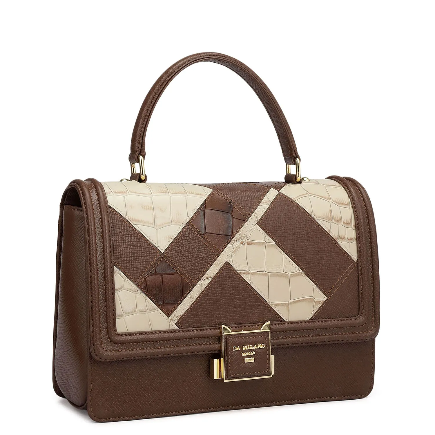 Small Croco Franzy Leather Satchel - Date & Frost