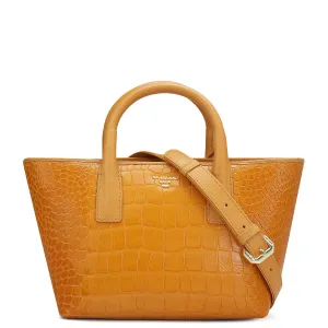 Small Croco Leather Satchel - Flame