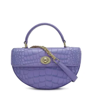 Small Croco Leather Satchel - Purple Haze