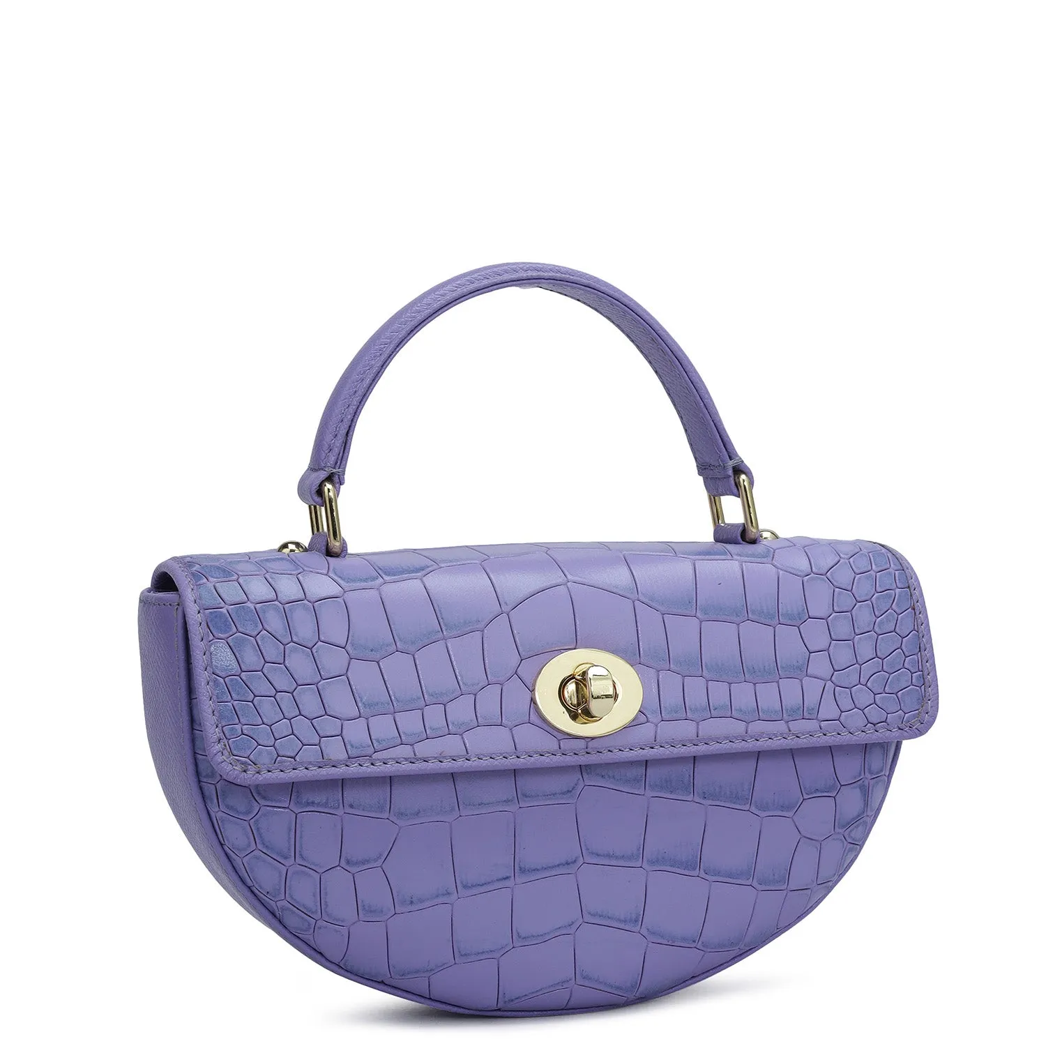 Small Croco Leather Satchel - Purple Haze