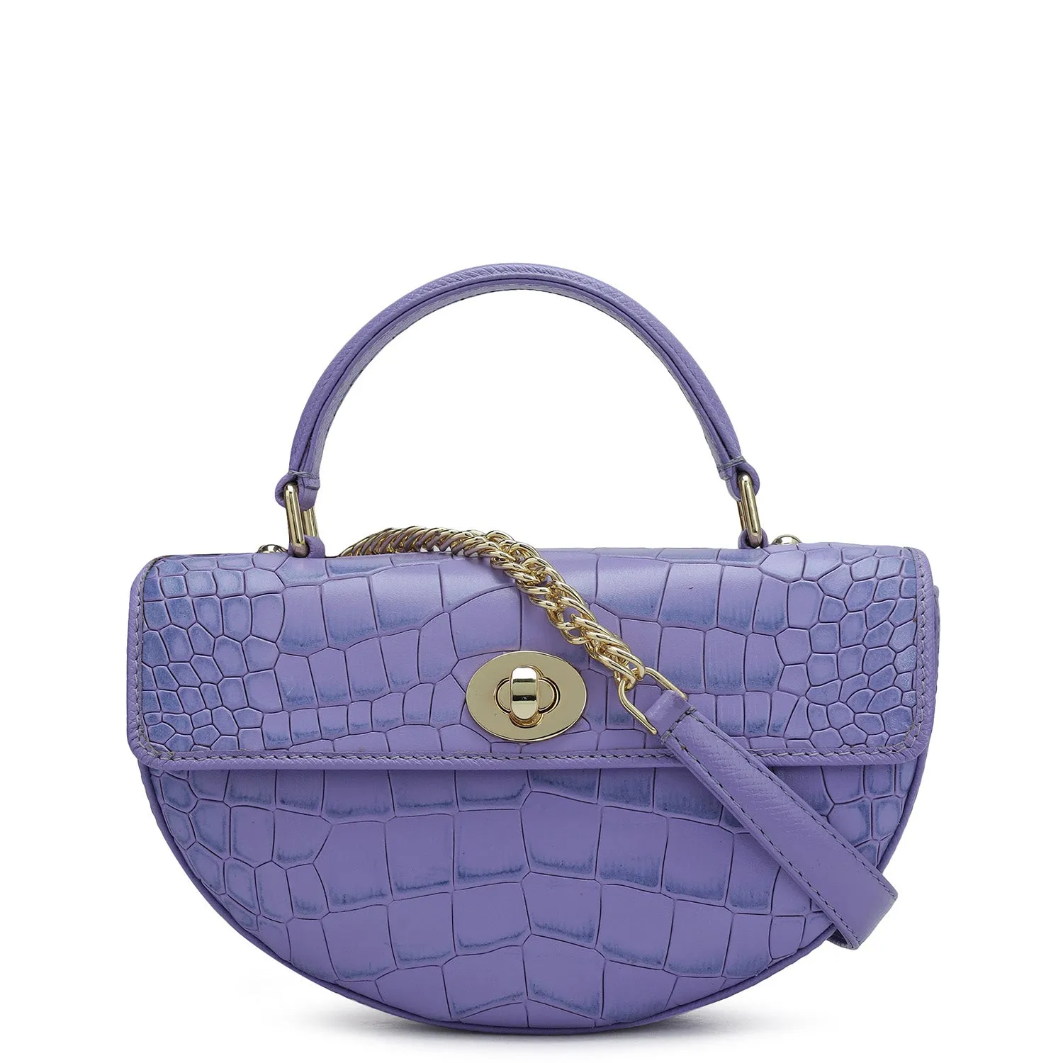Small Croco Leather Satchel - Purple Haze