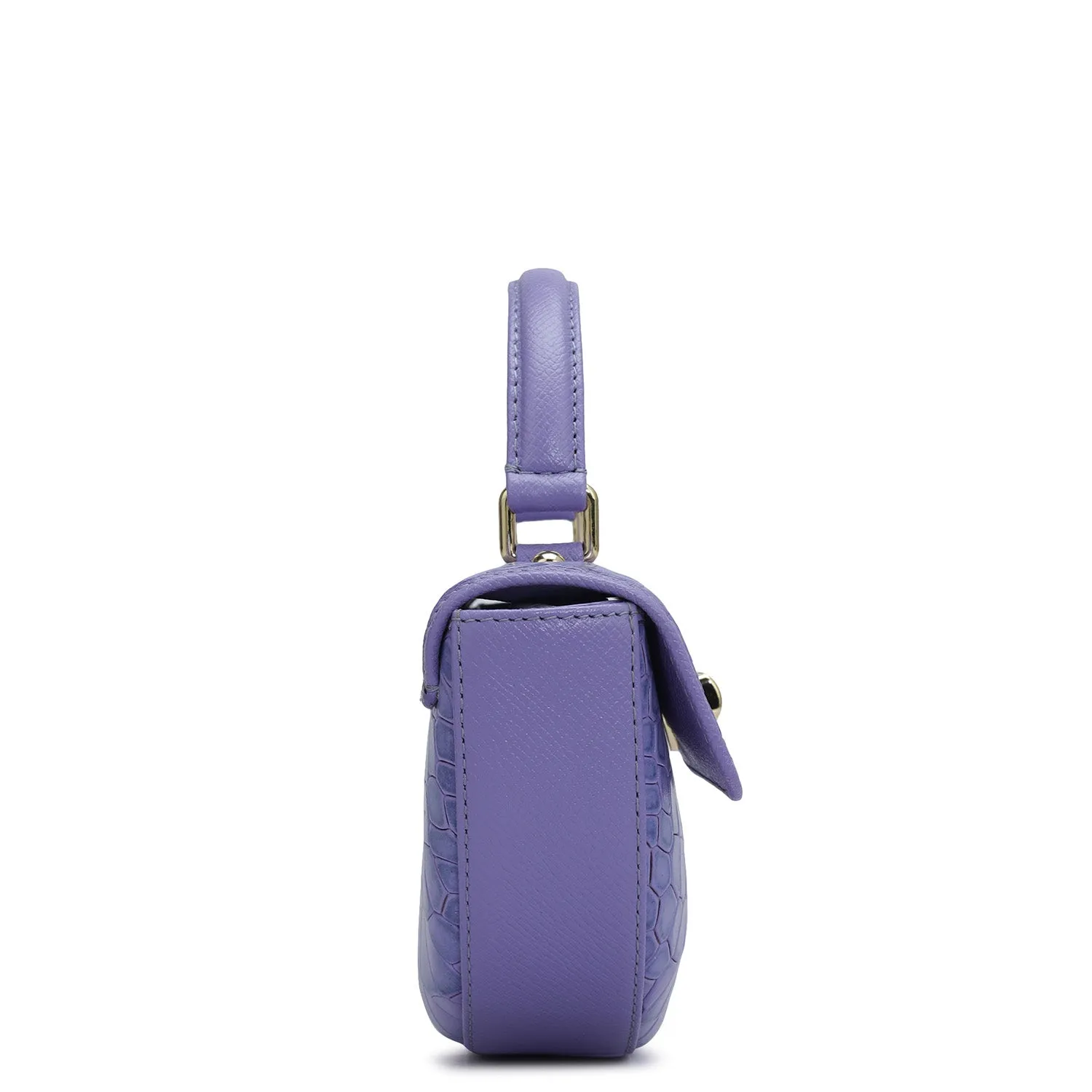 Small Croco Leather Satchel - Purple Haze