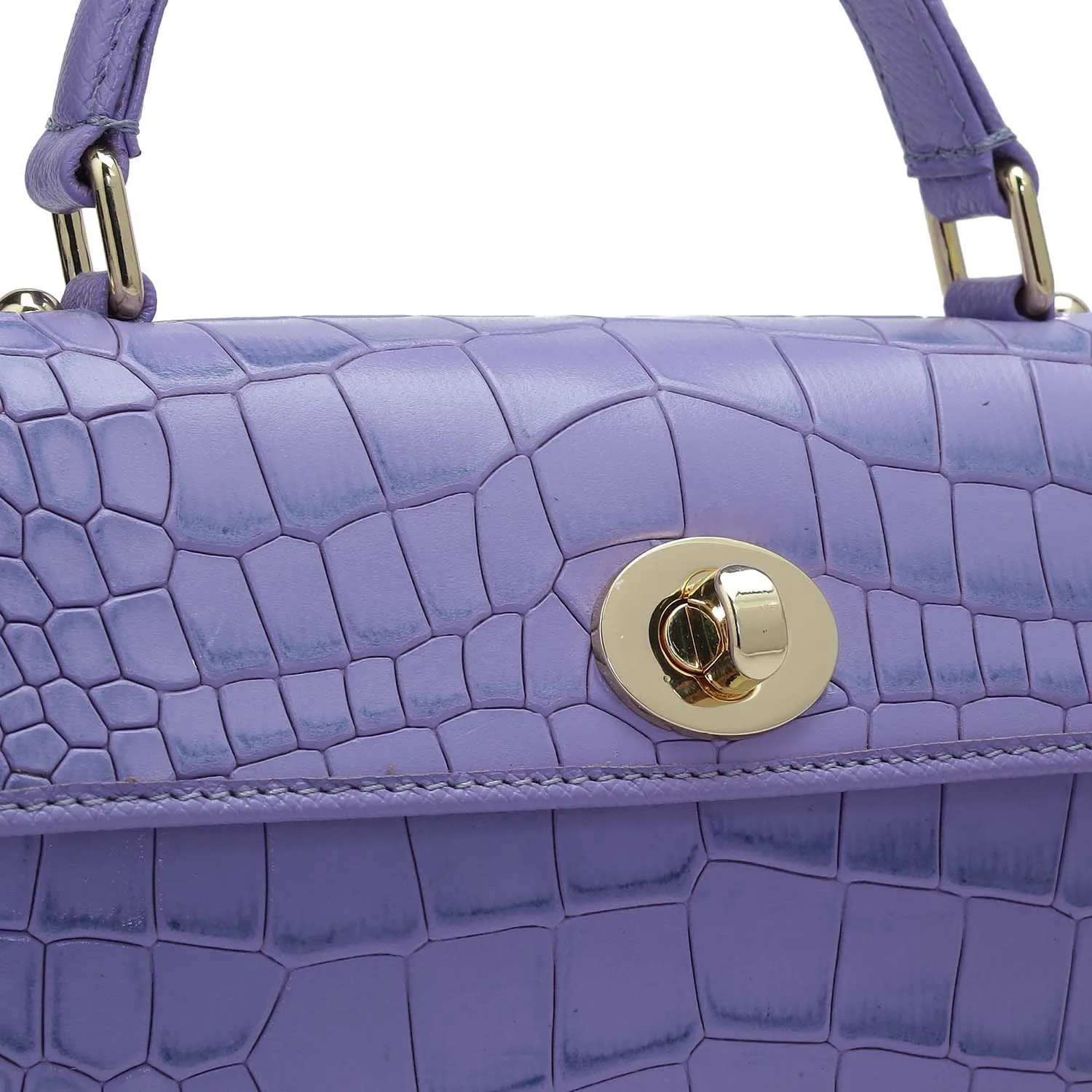 Small Croco Leather Satchel - Purple Haze