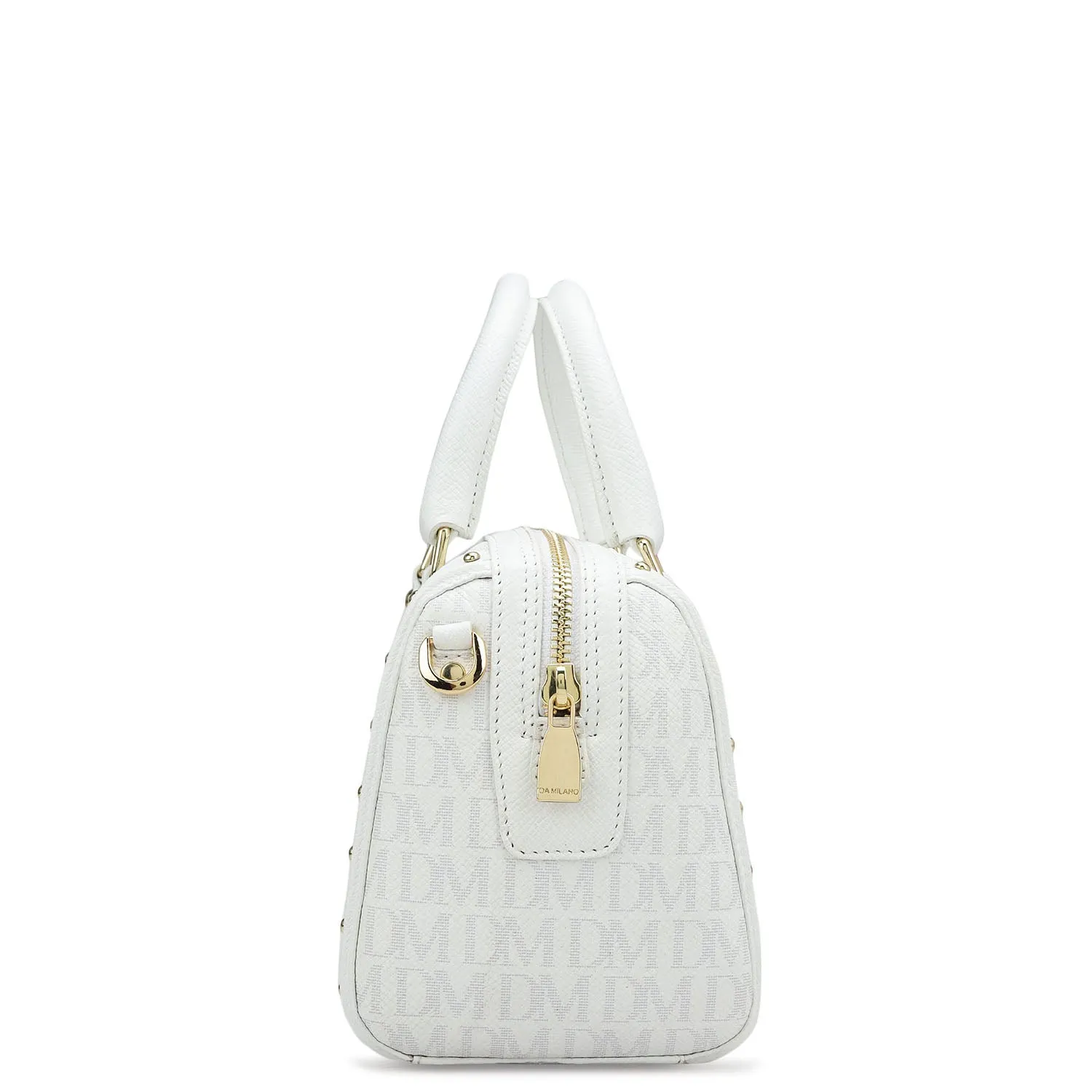 Small Monogram Leather Satchel - White