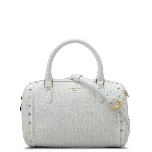 Small Monogram Leather Satchel - White