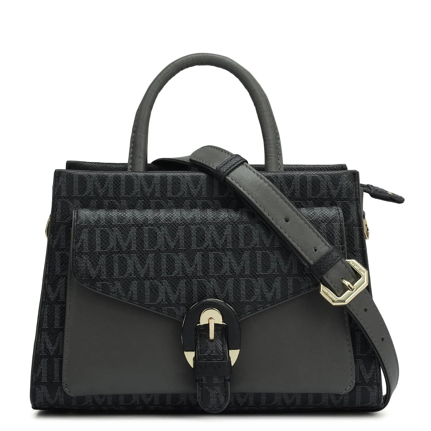 Small Monogram Plain Leather Satchel - Black