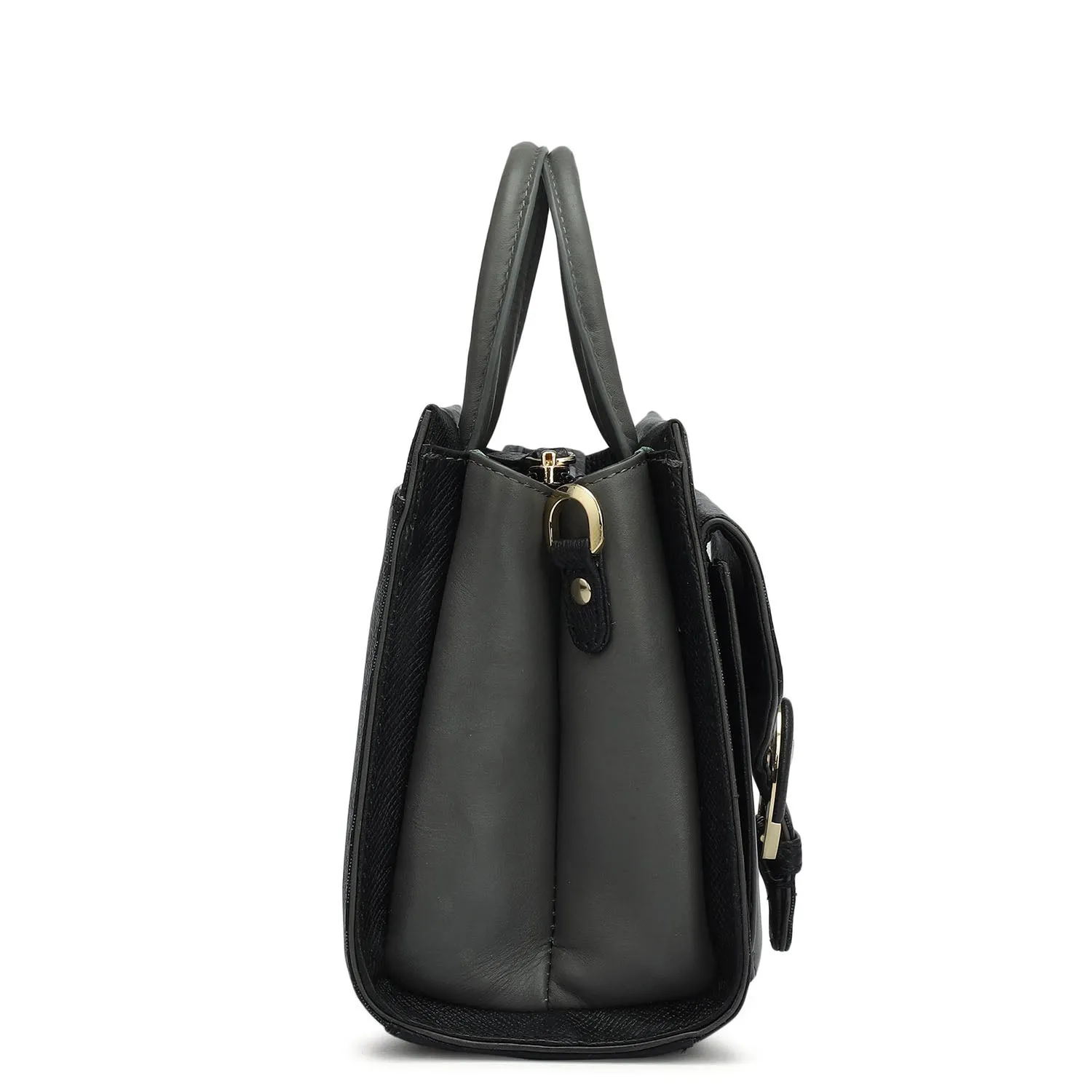 Small Monogram Plain Leather Satchel - Black