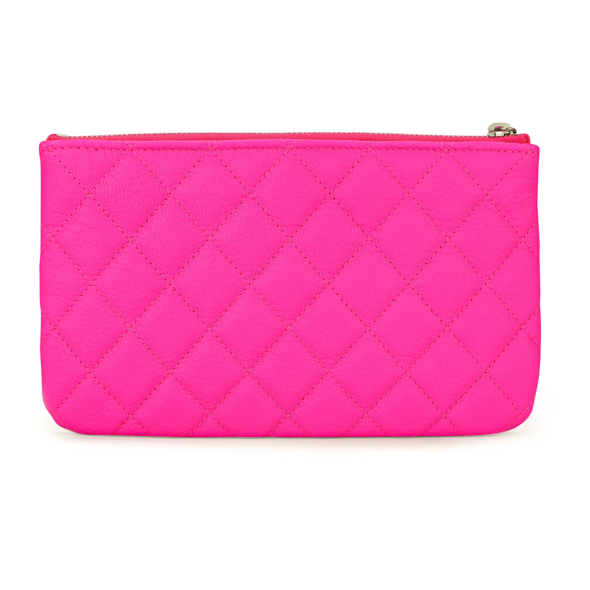 Small O Case Pouch in Neon Pink Calfskin