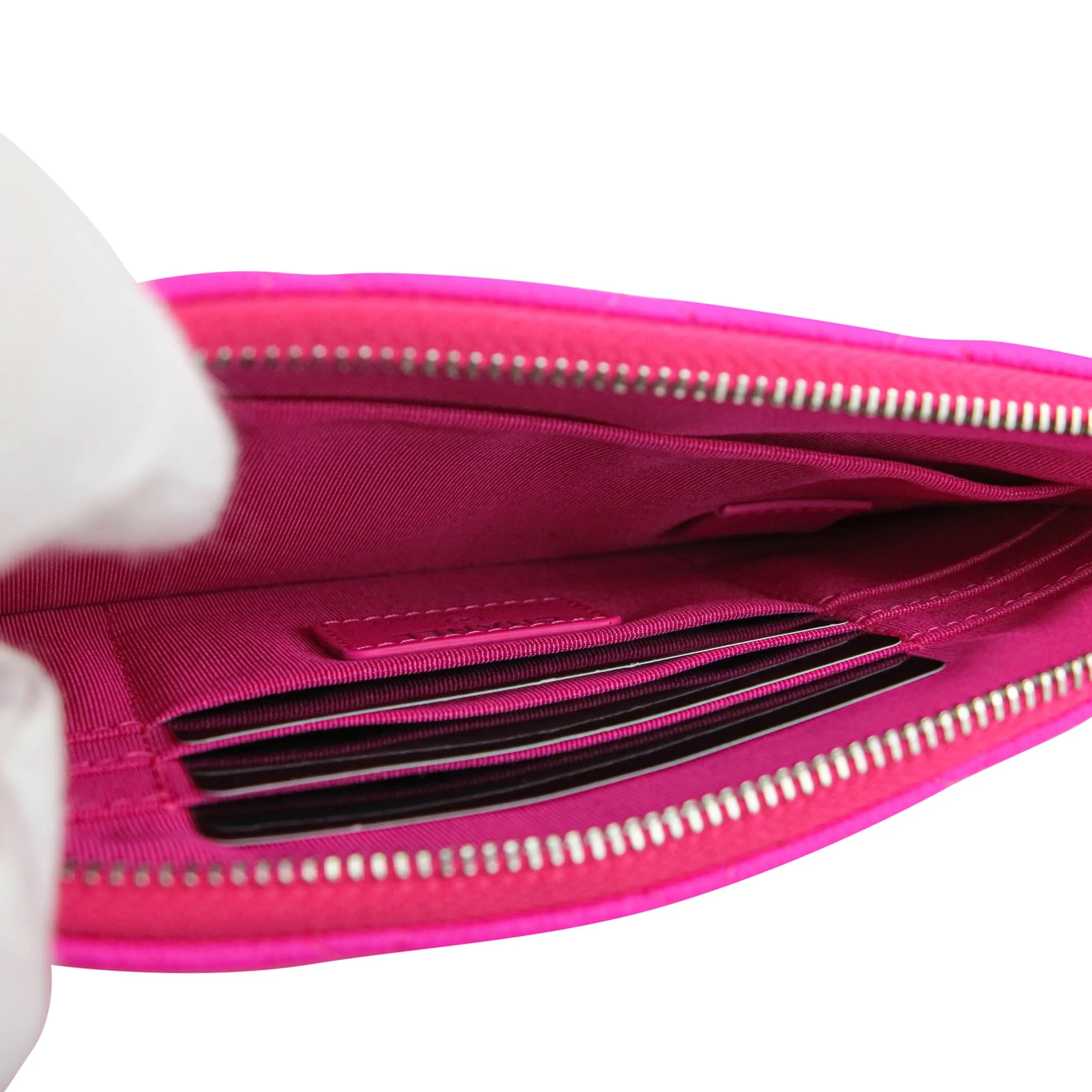 Small O Case Pouch in Neon Pink Calfskin