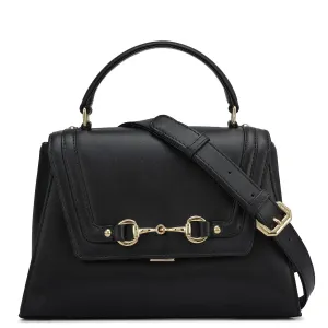 Small Plain Leather Satchel - Black